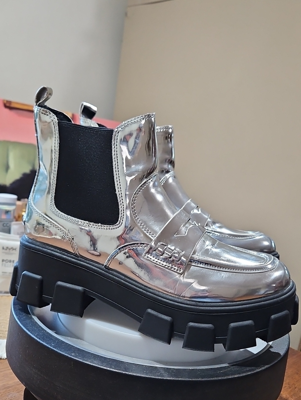 **Circus by Sam Edelman Metallic Silver Lug Chelsea Boots***SEE DESCRIPTION